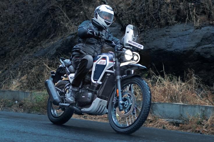 While the mechanicals remain unchanged, it now gets revised styling. 2025 Yezdi Adventure rolling shot